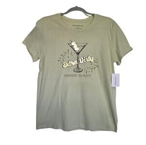 New Women's Lucky Brand T-Shirt "Extra Dirty" Martini Khaki Medium